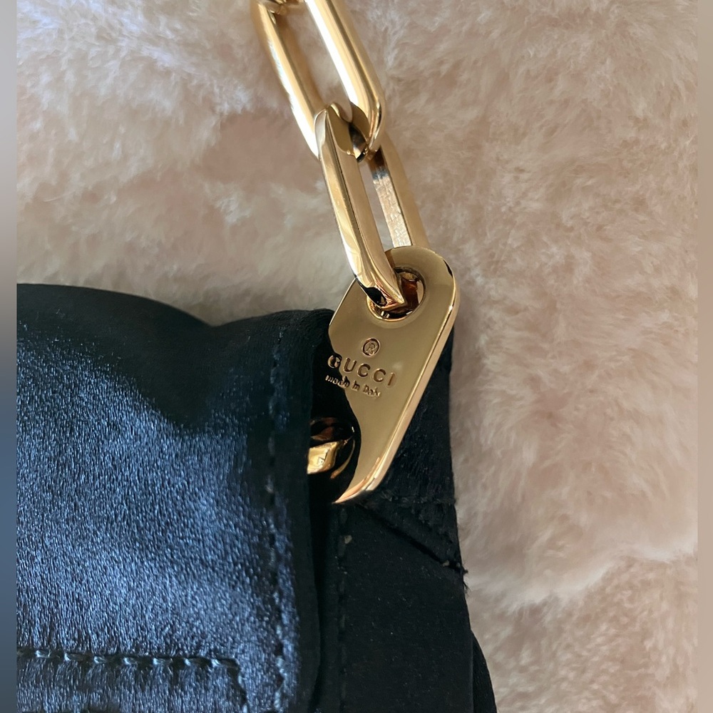 Vintage Gucci Black Satin Bag with Gold Accent - Picture 9 of 14